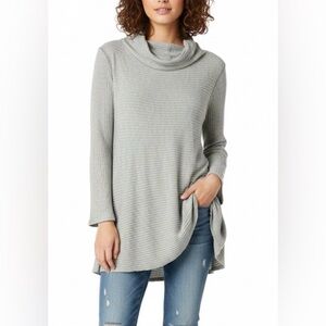 We The Free Womens Gray Lover Ribbed Tunic Pullover Cowl Neck Split Back Medium